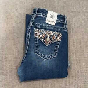 Miss Me Women's Dark Blue Boot Cut Jeans with Embellished Pockets